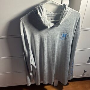 Hurley Gray Hooded Long-Sleeve SPF 50 Sun Shirt with Blue Logo